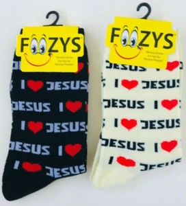 2 Pairs Foozys Women's Fun Novelty Socks I Love Jesus Christ Hearts Religon God - Picture 1 of 4