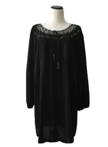 Free People Women's Dress Longsleeve Flare Lace Pullover Black 100% Cotton XS/TP - Picture 1 of 7