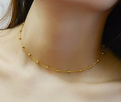 Collar gargantilla cadena cuentas 3,5 mm acero inoxidable titanio chapado en oro 14-16" Foto 1 de 4