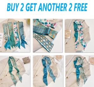 Ladies Multifunction long Scarf Wrap Tie Bag Handle Wrist Band peacock blue - Picture 1 of 9