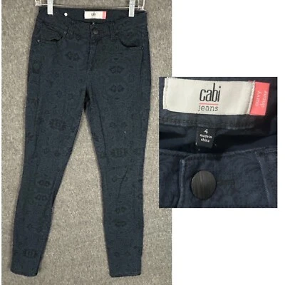 cAbi Jeans Curvy Skinny Blue Stretch Skinny Pants Floral Sun Pattern Size 4 - Image 1 of 4