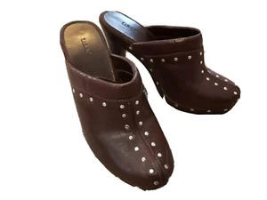 Fioni Women's Size 8 Mules Brown Slip On Heels Shoes Round Toe Studded Clogs - Picture 1 of 7