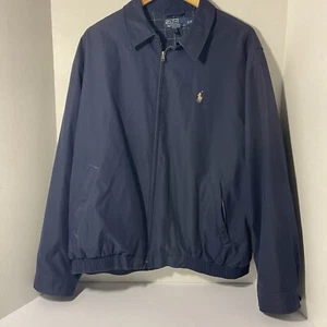 Polo Ralph Lauren Navy Full Zip Chino Jacket Men’s Size XL Tan Trim Check Lined - Picture 1 of 8