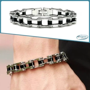 bracciale catena da uomo a maglia in acciaio inox colore moto braccialetto 21 cm - Foto 1 di 4