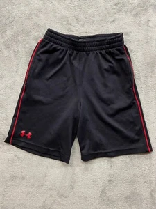 Under Armour Shorts Boys 7 Black Red Trim Athletic Activewear Pockets - Picture 1 of 10