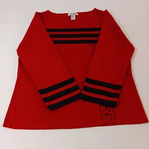 Carducci Women Red & Black Stripes Pullover Sweater 3/4 Sleeve Size XL - Picture 1 of 10