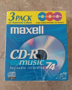 Maxell CD-R Music 74 3-Pack Audio Recording 74 Minutes 3 Color -NOS - Picture 1 of 7