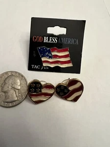 Vintage Avon Heart Shaped Gold Tone Enamel USA Flag Pierced Earrings and Pin - Picture 1 of 3