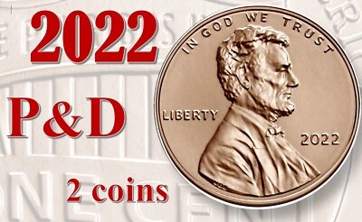 💰 2022 P & D Lincoln Shield Cents / 1 Penny - UNC - 2 coins - Image 1 of 4
