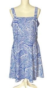 Jude Connally Dress Size XL Sleeveless Blue A Line Paisley Preppy Artsy Resort - Picture 1 of 7