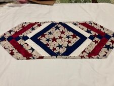 Patriotic/ Fourth of July Labor Day STARS Quilted Table Runner 13x36 ins