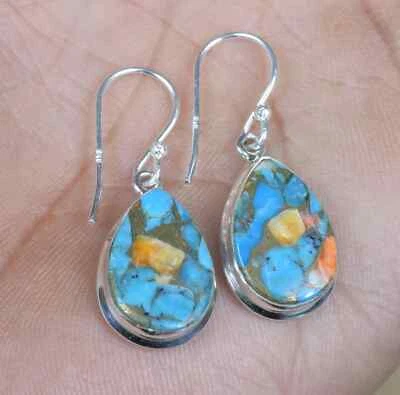 Oyster Turquoise Earrings 925 Sterling Silver Handmade Designer Women Jewelry 81 - Image 1 of 4