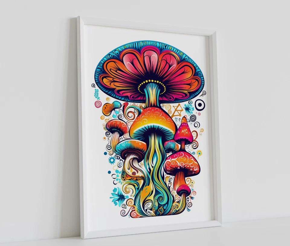 TRIPPY MAGIC MUSHROOM ABSTRACT POSTER PRINT PSYCHEDELIC ART SIZE - A4 A3 A2 A1 - Image 1 of 1