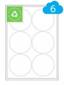 88mm Round Biodegradable Labels - 6 Compostable Printer Stickers Per A4 Sheet - Picture 1 of 1