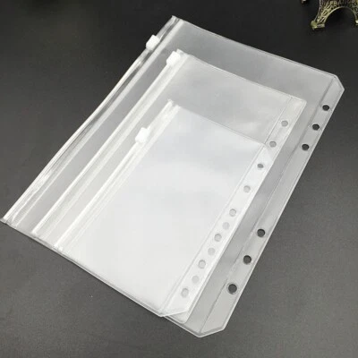 12Pcs A5 A6 A7 Clear PVC Binder Pocket Zipper Folders For 6-Ring Notebook Binder