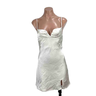 Mini Vestido Princesa Polly Mujer Champagne Cuello en V Deshuesado 2 Aberturas Satinado Foto 1 de 4