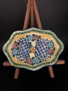 Piatto portabevande dipinto a mano con piatto in ceramica Talavera firmato Hernandez Pue Mex - Foto 1 di 4
