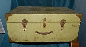 FABULOUS ANTIQUE/VINTAGE DISTRESSED PRIMITIVE GREEN WOOD SUITCASE! - Picture 1 of 7