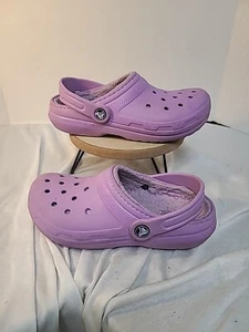 Crocs Classic Fur Lined Clogs Purple Size J 2 - Picture 1 of 14