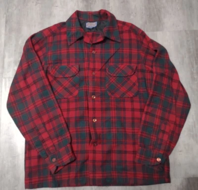 Camisa de franela roja verde cuello bucle lana virgen escocesa Pendleton vintage talla S Foto 1 de 4