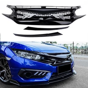 Fit Honda Civic 10th Gen 2016 - 2018 Honeycombe Style Mesh Front Bumper Grille - Picture 1 of 9