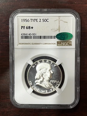 1956 Franklin Silver Half Dollar NGC PF 68 Star CAC PR Deep Mirror Proof Type 2 - Image 1 of 2