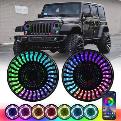 7inch LED Demon Halo Headlights RGB Combo Chasing for Jeep Wrangler JK JKU TJ - Image 1 of 4