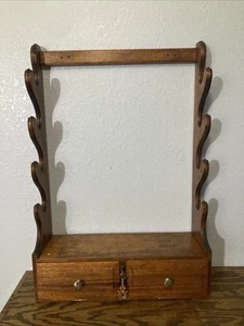 Vintage Wooden 4 Rifle/gun Wall Rack Locking With Drawer And Key - Picture 1 of 17