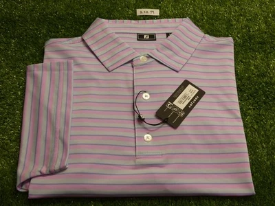 FootJoy Para Hombres Corbata Rayas Lisle Polo Camisa de Golf Orquídea/Hielo/Periwinkle Grande 35163 Foto 1 de 2