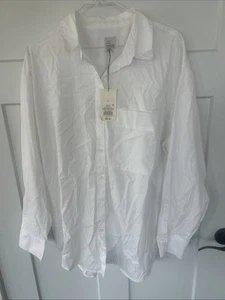 Neu mit Etikett A New Day Boyfriend Shirt Damen L weiß Bluse Baumwolle Knopfleiste mit Tasche " - Bild 1 von 5