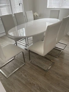 White High Gloss Extending Dining Table With 8 Chairs - Picture 1 of 7