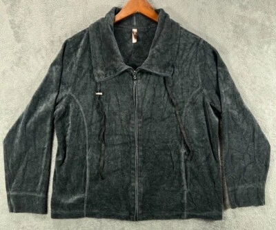 Chaqueta deportiva de terciopelo gris oscuro con cremallera completa bolsillos de cuello White Stag para mujer 2XL Foto 1 de 4