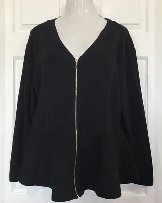 Suéter Thalia Sodi XXL Negro Tejido Fino Cuello en V Cremallera Cárdigan Dobladillo Peplum Foto 1 de 4