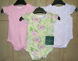 Laura Ashley New Girls Pink Yellow Bodysuits Vests All-in-One Age 0-3 Month - Picture 1 of 7