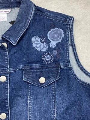 Allison Daley Denim Vest Womens Plus Size 18 Blue Button Up Embroidered Flowers - Image 1 of 4