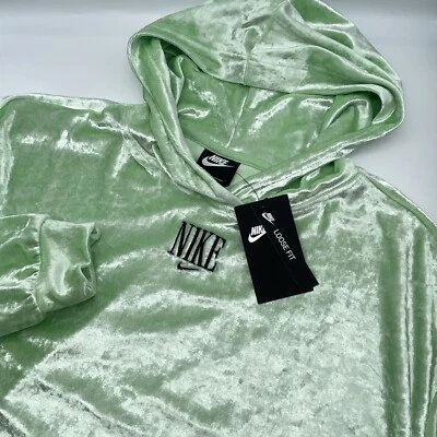 NWT Nike Velvet Cropped Hoodie Sweatshirt Women Large Mint Cucumber Green - Image 1 of 4