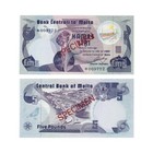 5 OLD MALTESE LIRA (POUNDS) 1979 MALTA SPECIMEN NOTE BANKNOTE A-UNC PRE - EURO