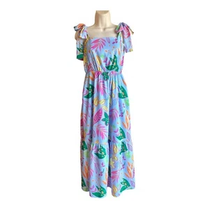 THML Women’s Blue Tropical Floral Shoulder Tie Sleeveless Maxi Dress NWT XS - Picture 1 of 12