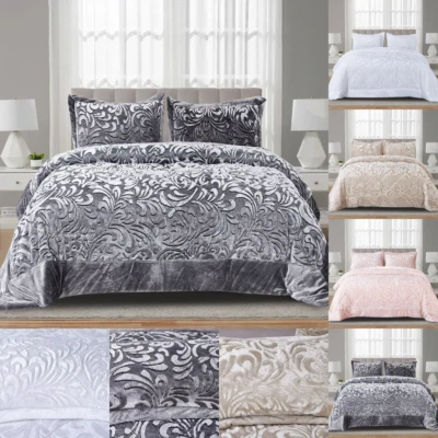 DIAMONDTEX30 3 Piece Quilted Press Velvet Bedspread Luxury Throw Double King Size Bedding Set