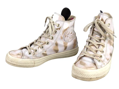 CONVERSE Hi Top Trainers White Gold All Star Brush Off Leather Sneakers size UK5 - Image 1 of 4