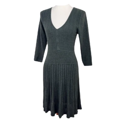Max Studio Olive Green Knit V Neck Fit and Flare 3/4 Sleeve Dress Small - Image 1 of 4