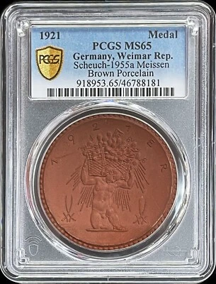 1923 GERMANY WEIMAR REPUBLIC MEISSEN PORCELAIN NOTGELD MEDAL PCGS MINT STATE 65 - Image 1 of 2