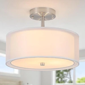Luupyia 3-Light Drum Ceiling Light Modern Semi Flush Mount Fixture 12.6" - Picture 1 of 7