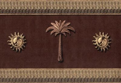 Raymond Waites Medallón Sol y Palmera Cuero Marrón Aspecto Papel Pintado Borde Foto 1 de 3