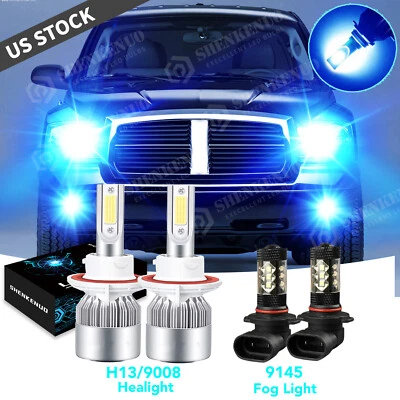 For 2005 - 2009 Dodge Dakota -4PC LED Headlight + Fog Light Bulbs 8000K Ice Blue - Image 1 of 4
