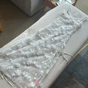 Endless Blooms White Sheer Maxi Dress sleeveless flowers lace-up sides NEW - Picture 1 of 7