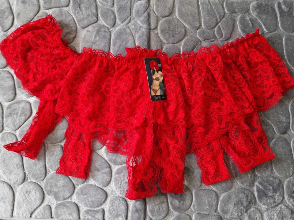 Transparent Ouvert Slip Set  3 x Rot mit Spitze im Schritt offen - Bild 1 von 1