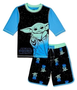 Disney GROGU Rash Guard Swim Set-4/5 Boys Baby Yoda Shorts Trunks - Picture 1 of 5