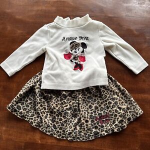 DISNEY Baby Girl Clothes 12 Month Minnie Mouse Outfit 2 PC Set Diva Shirt Skirt