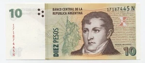 Banconota Argentina 10 Pesos ND 2012 Pick 354 UNC non circolata serie N - Foto 1 di 2